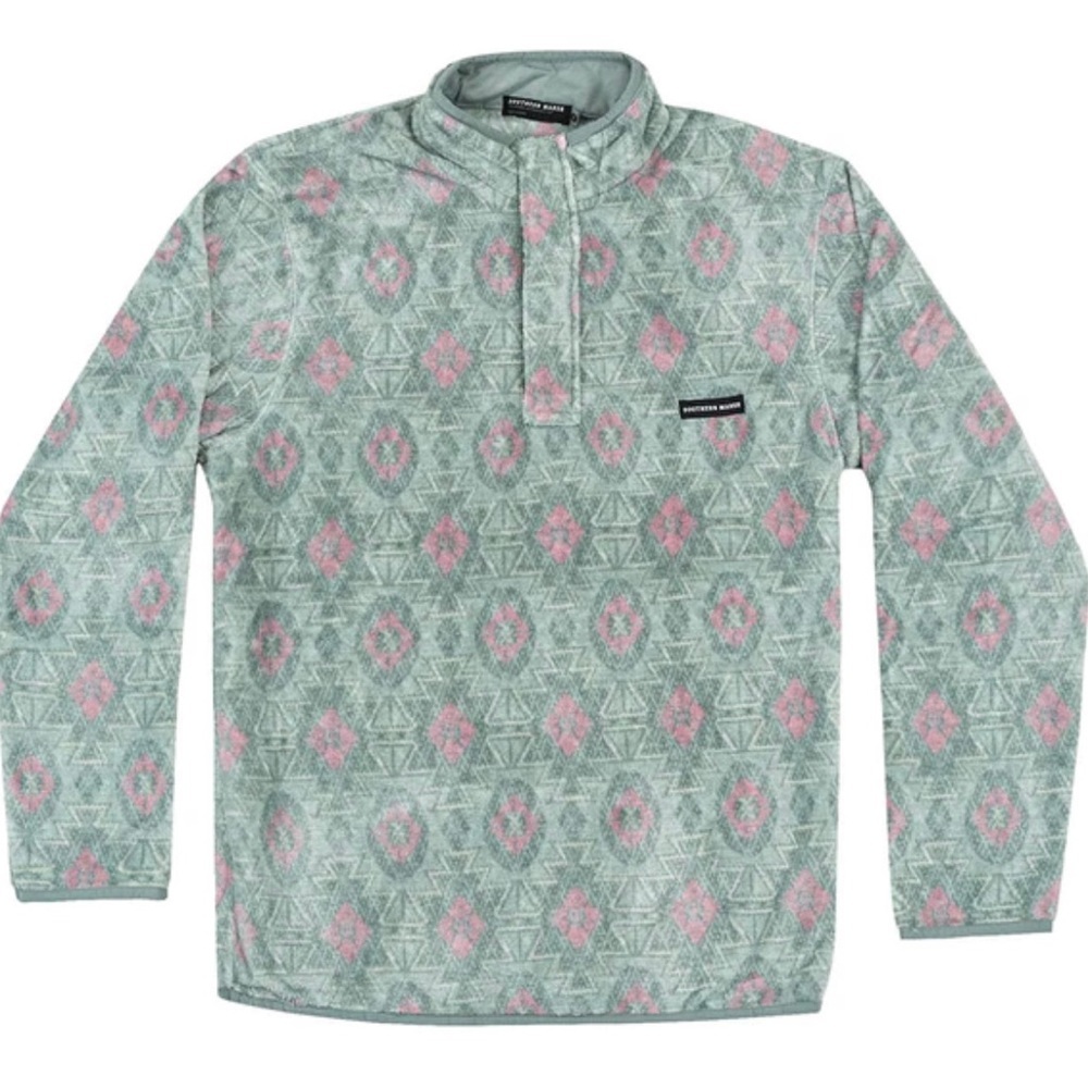 Southern Marsh Santa Fe Aztec Pullover Pastel Blue & Pink Pattern Quarter Zip XS